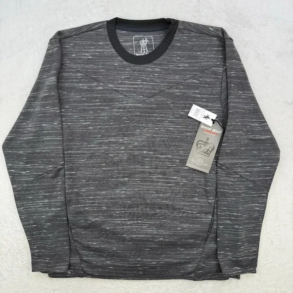 Royal Blue Shirt Mens Long Sleeve T-Shirt Charcoal Marled Zippers Tee 2XL - Picture 1 of 7